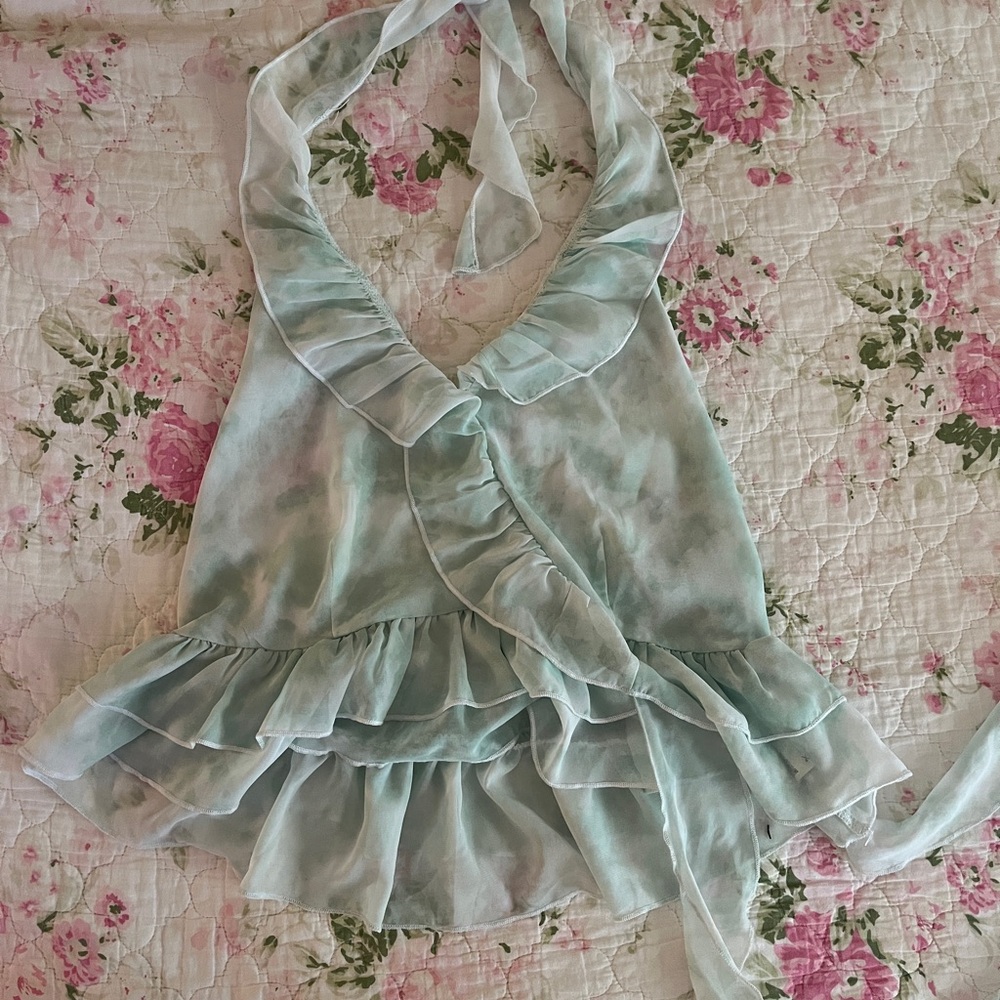 Ruffled Halter Top in Light Green